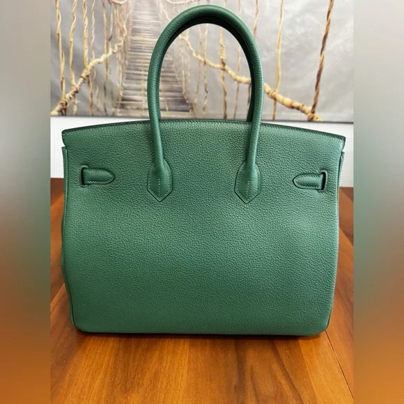 H birkin B35 custom bamboo green TOGO leather GHW gold hardware box dustbag NWOT - Picture 14 of 17
